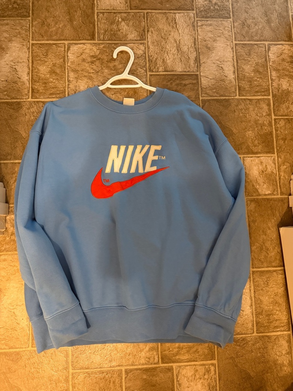 Nike Vintage Heavy Oversized Light Blue Crewneck Sweatshirt with Orange Swoosh
